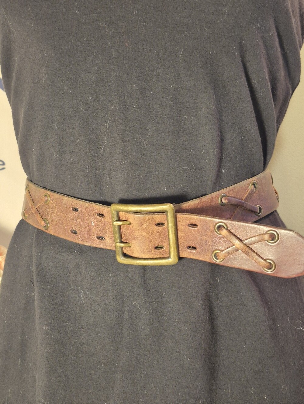 Cool Vintage Lived In Look Leather Belt Solid Brass Buckle Retro Western Boho